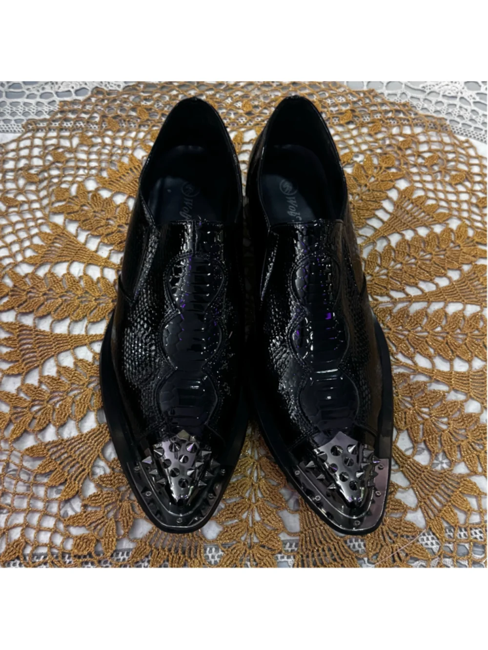 Wolf Valley Black Slip-On Loafers with Silver Studs, Size Men's 11- 12